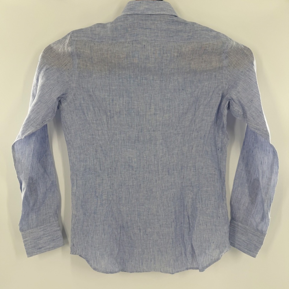 Tintoria Mattei 954 Blue Striped Linen Button Down Shirt Mens 39 15.5 Regular - Picture 5 of 9